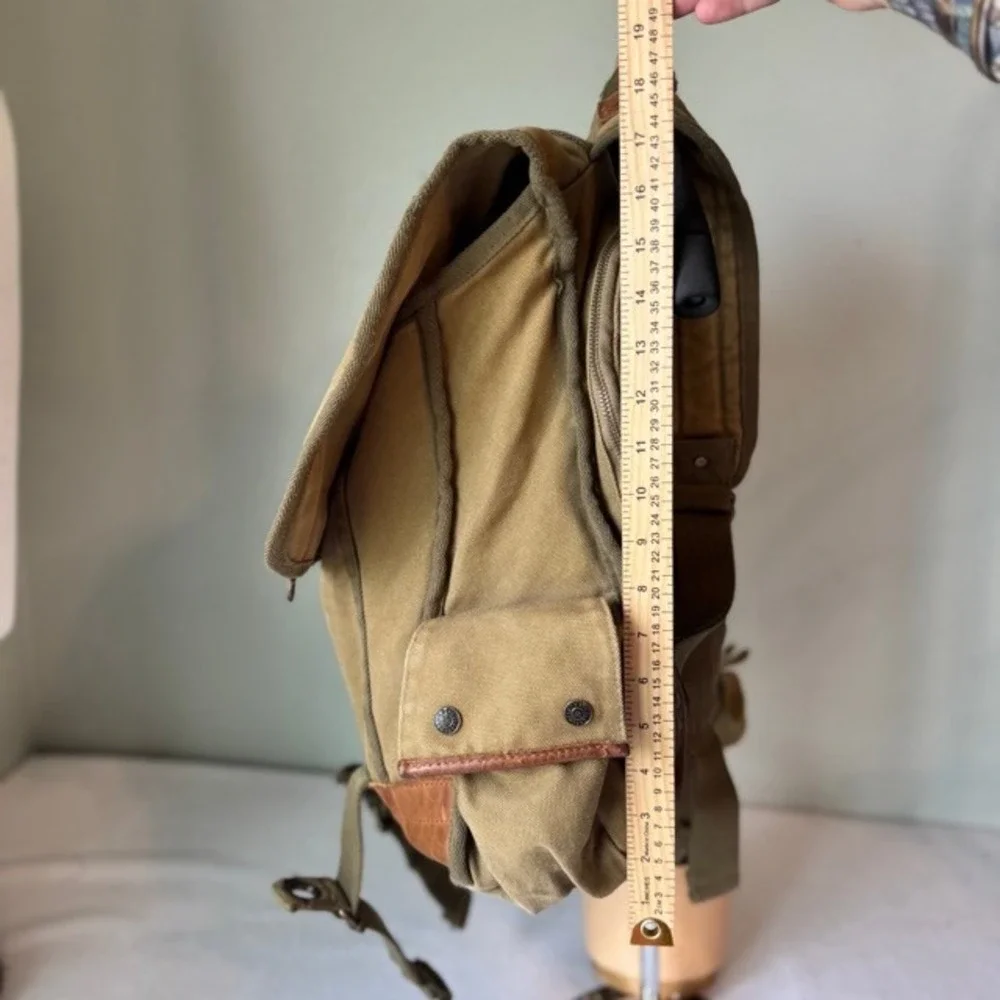 A. Kurtz Maplewood Courier Backpack leather Canvas Paratrooper Khaki Cotton Tan